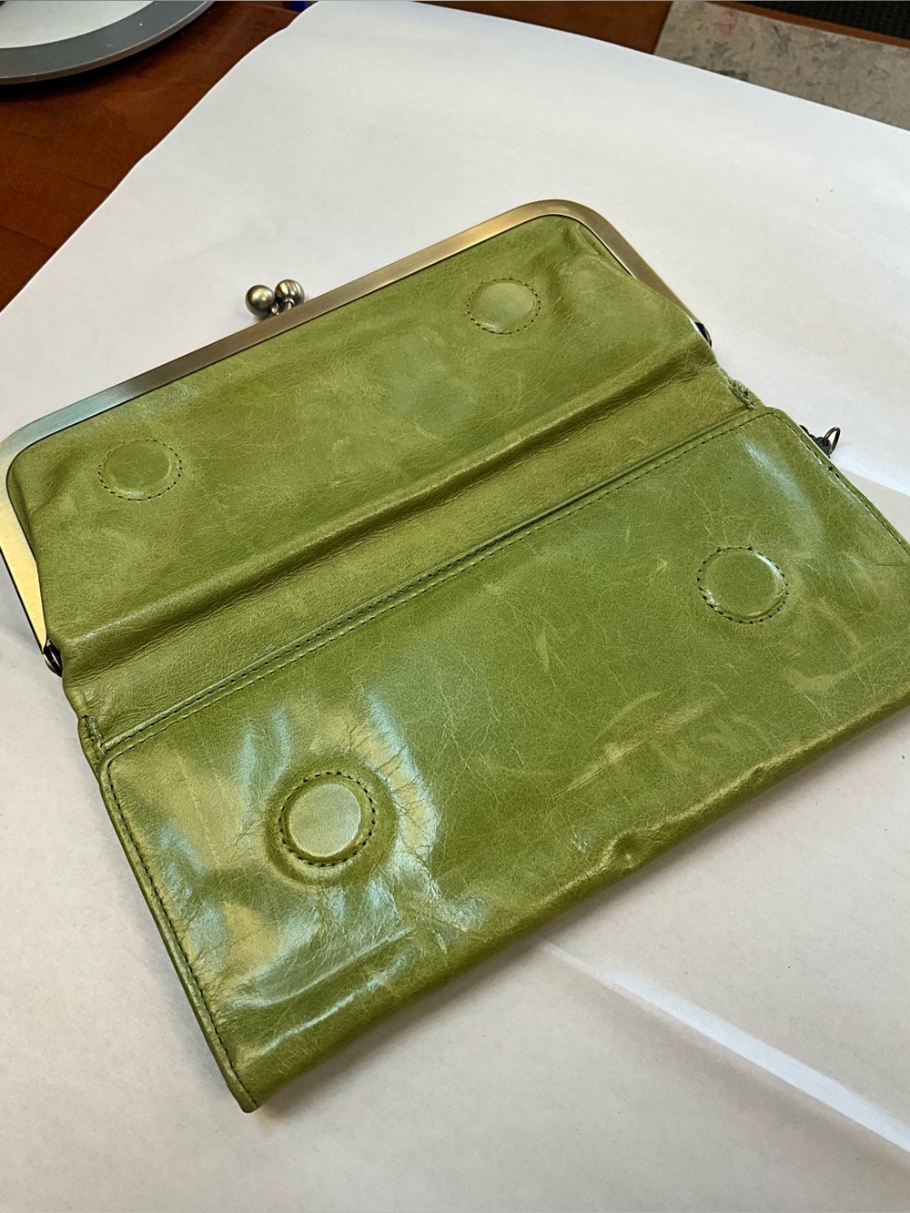 HOBO Olive Green Leather Frame Wallet Clutch - Picture 3 of 13